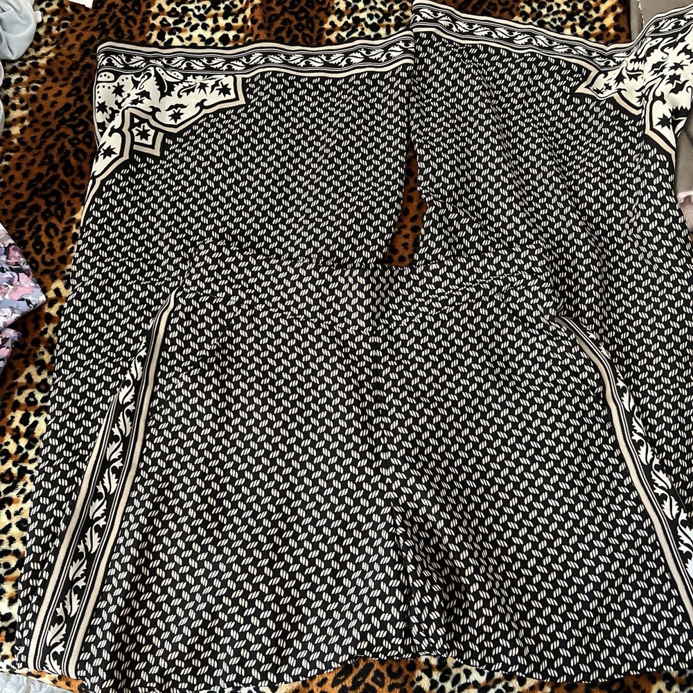 Women's S MAX STUDIO Pull-On Elastic Waist Wide Leg Pants Black Polka Capri BoHo